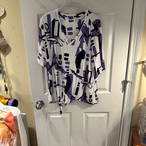 Chico's Purple and Black Patterned Top